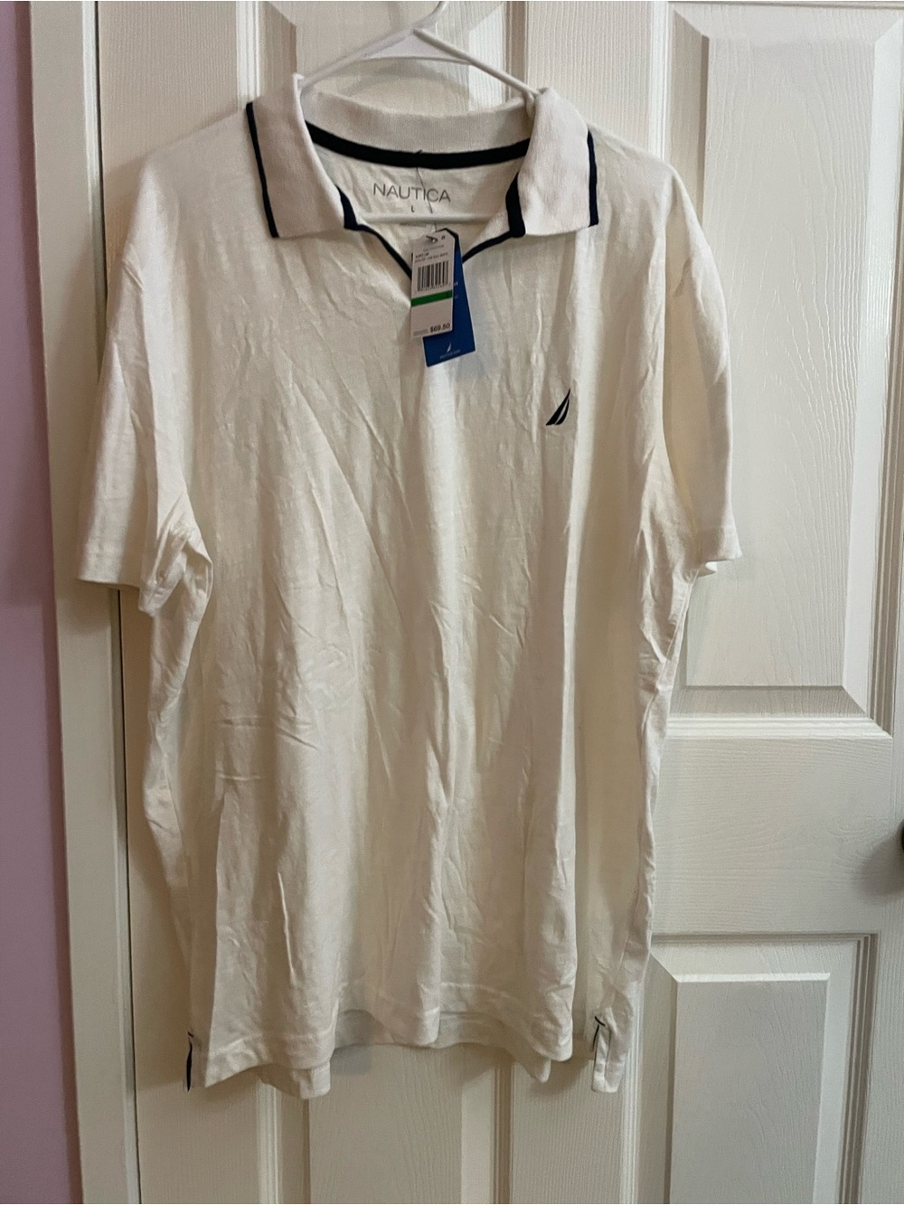 Nautica White Polo with Navy Trim and Embroidered Sail